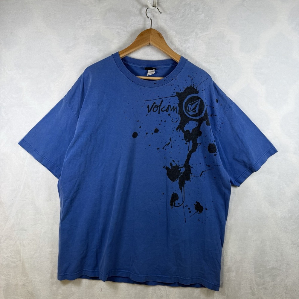Vintage Volcom Shirt Mens 2XL Blue Y2K Skater Surf Grunge Logo Splatter